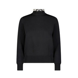 Aleeza Paris Elara Rhinestone Jewels Bead Black Mock Neck Sweater Large NWT $208